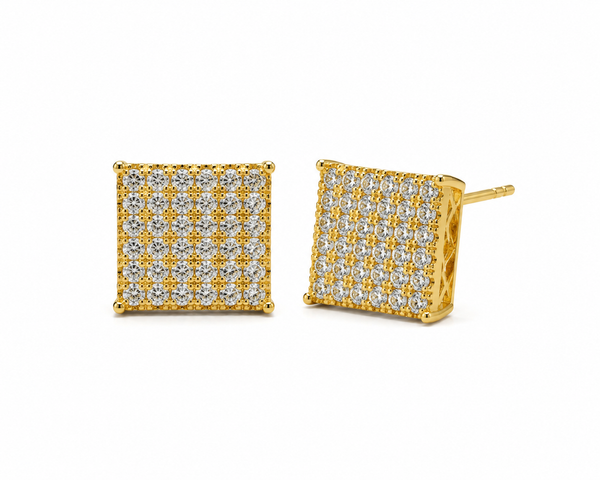 Gold Square Pavé CZ Stud Earrings
