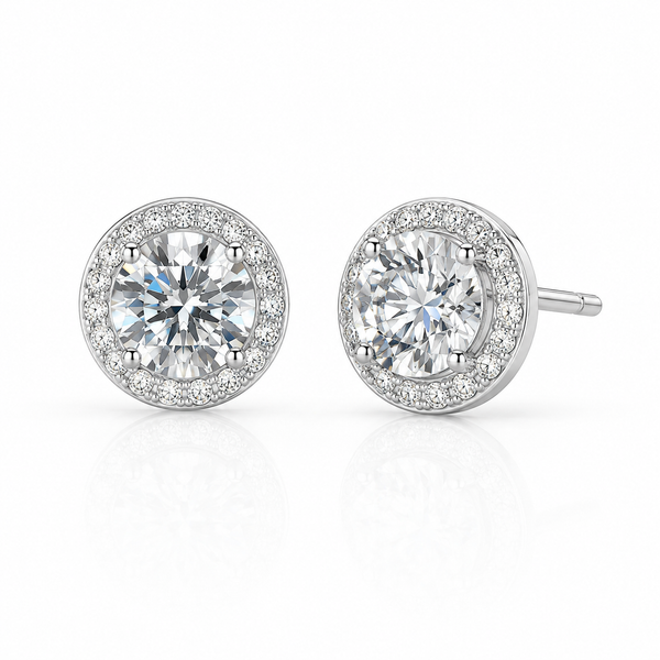 Round Halo Crystal Stud Earrings