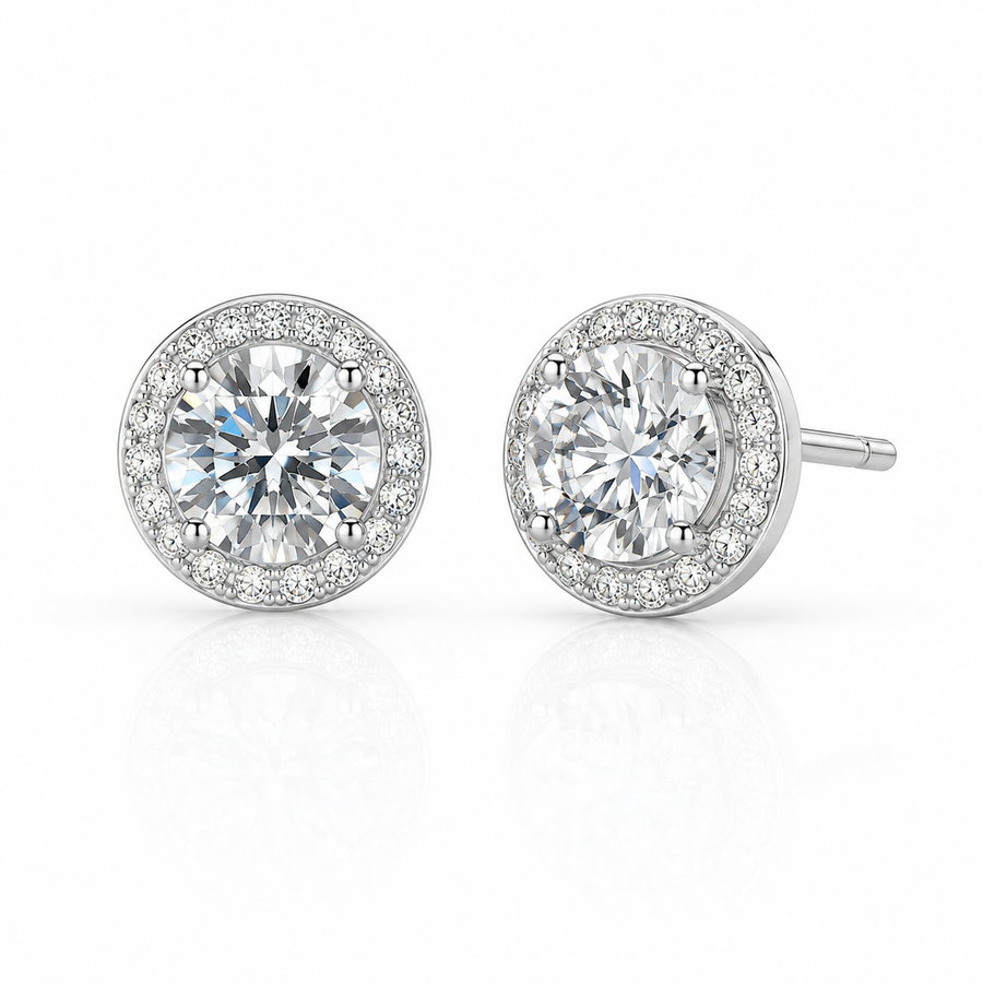 Round Halo Crystal Stud Earrings