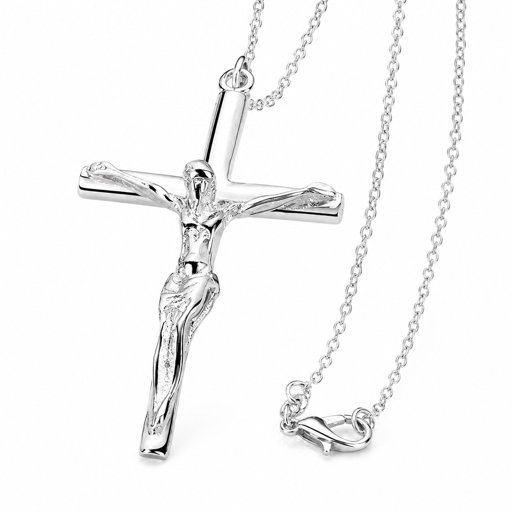 925 Sterling Silver Jesus Cross Pendant Necklace