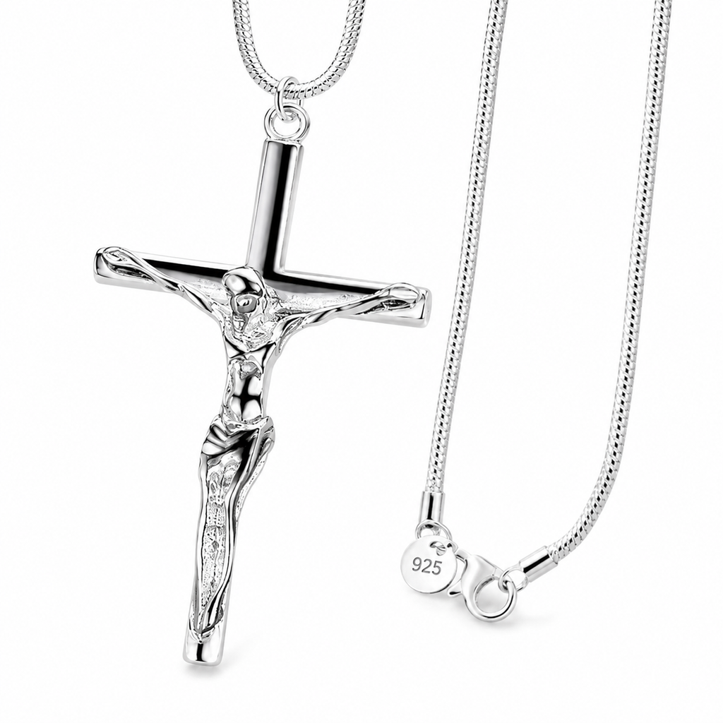 925 Sterling Silver Jesus Cross Pendant Necklace