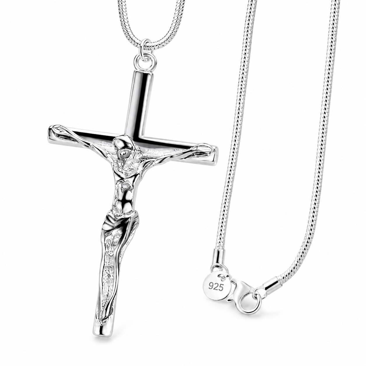 925 Sterling Silver Jesus Cross Pendant Necklace