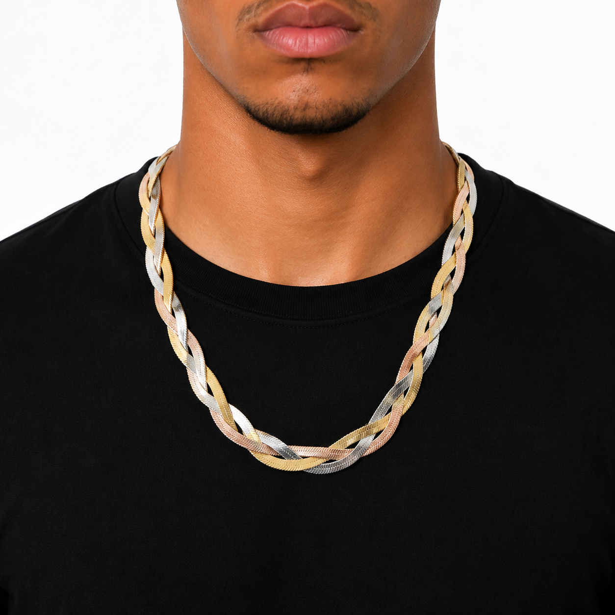 GANEMLY 316L Stainless Steel Metal Waterproof 18K Gold Plated Twist Necklace Women Fashion Neck Chain Collar Jewelry Bijoux