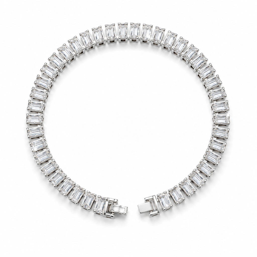 S925 Sterling Silver Emerald-Cut Tennis Bracelet – 6mm