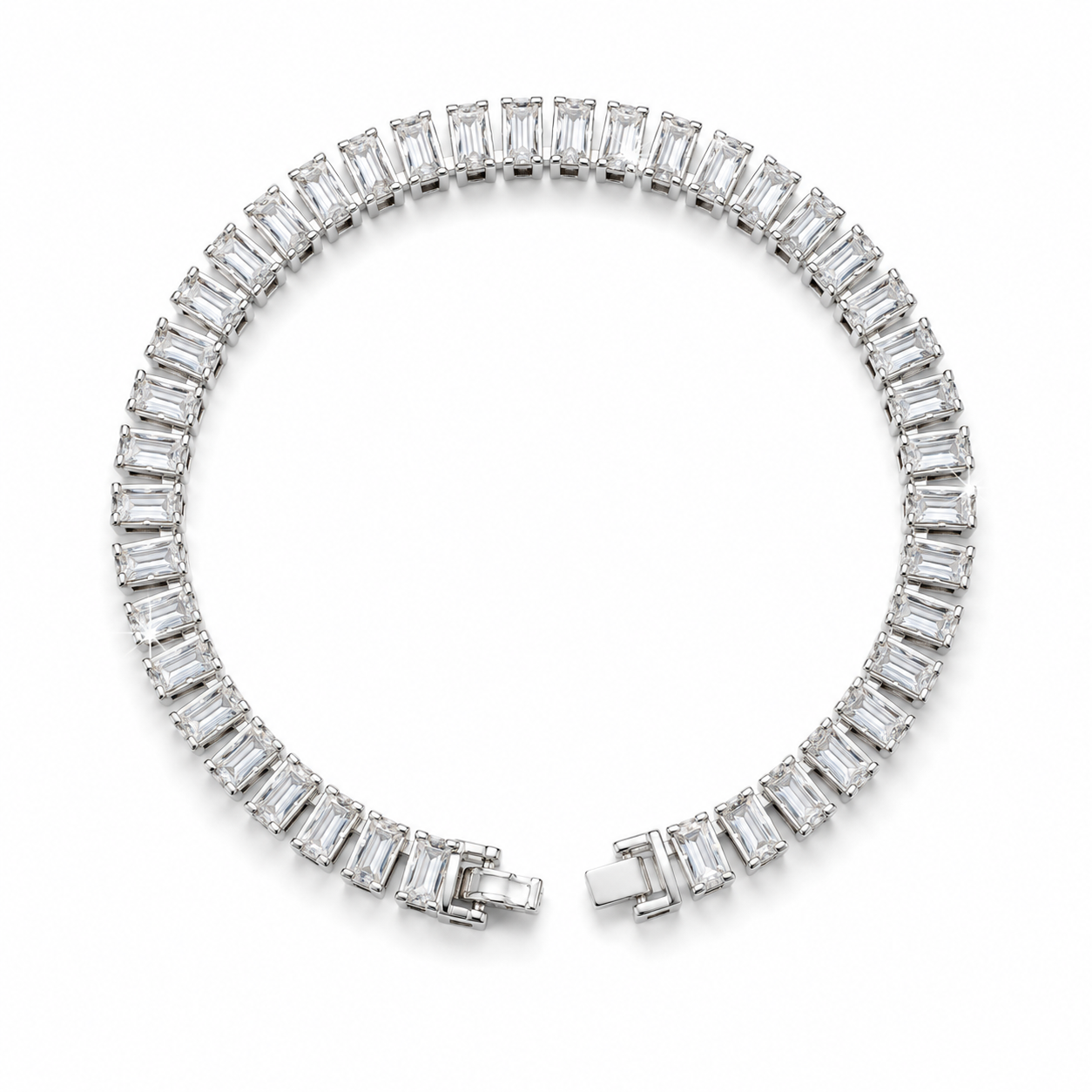 S925 Sterling Silver Emerald-Cut Tennis Bracelet – 6mm