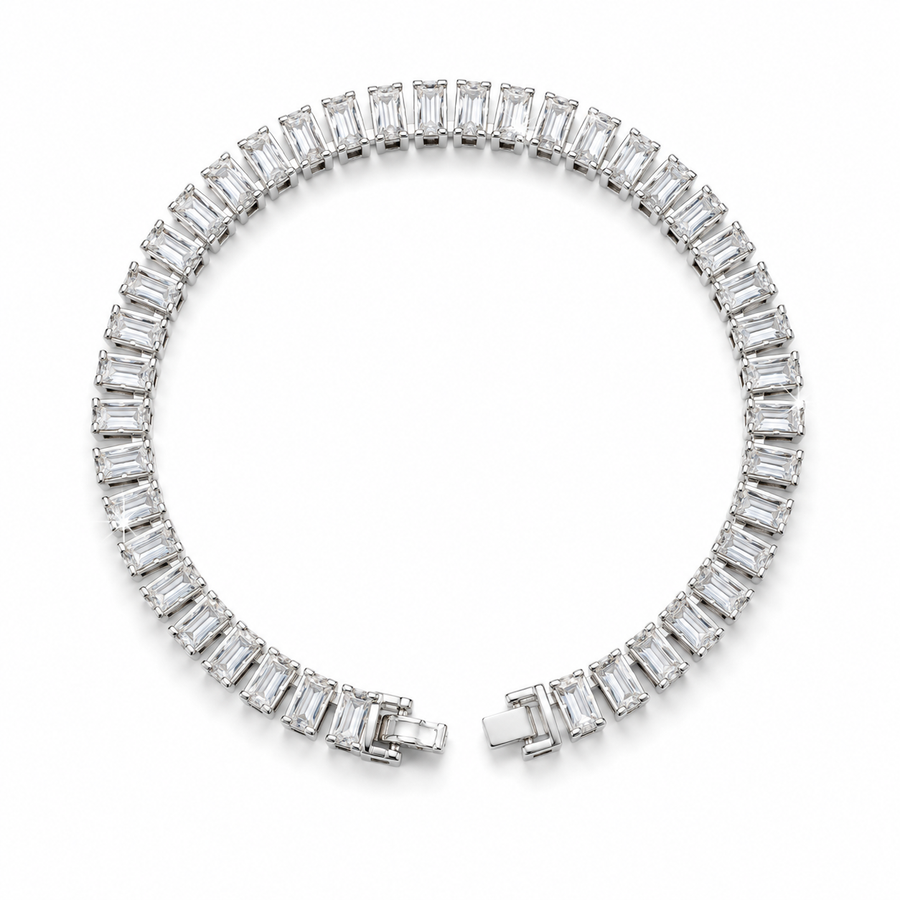 Silver Emerald-Cut Tennis Bracelet