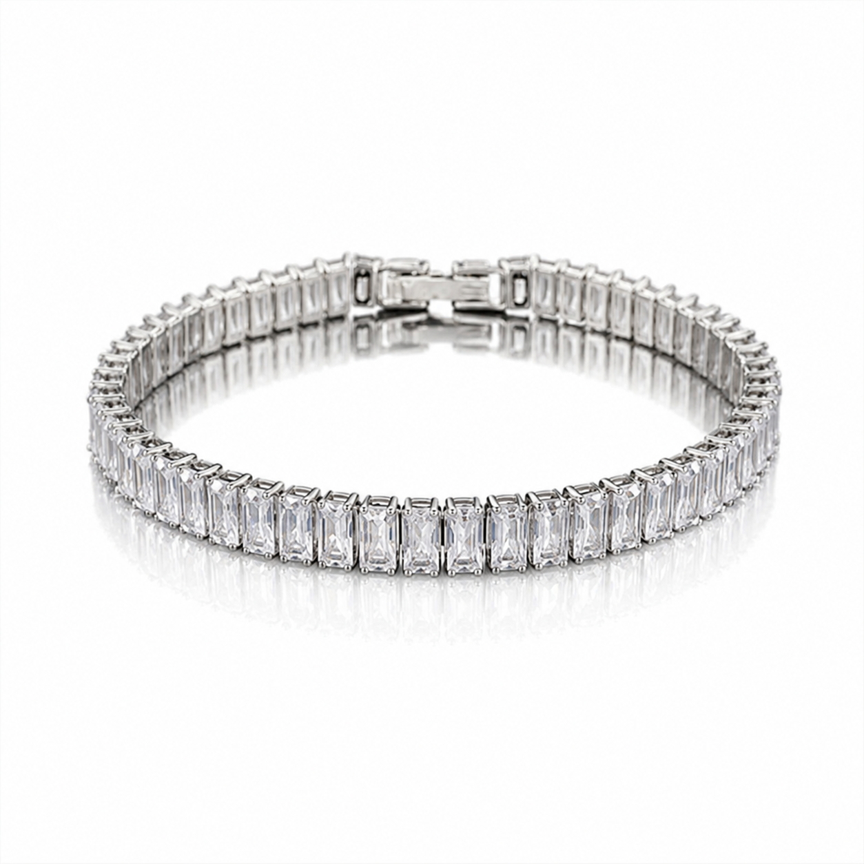 S925 Sterling Silver Emerald-Cut Tennis Bracelet – 6mm