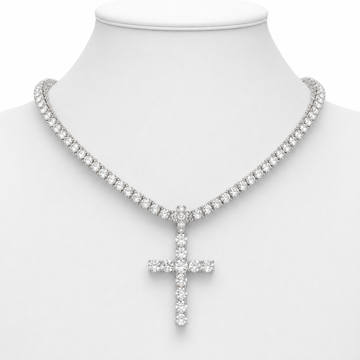 Iced Cross & Ankh Necklace – 4mm Tennis or Rope Chain