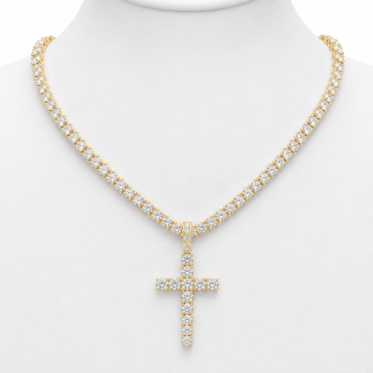 Iced Cross & Ankh Necklace – 4mm Tennis or Rope Chain