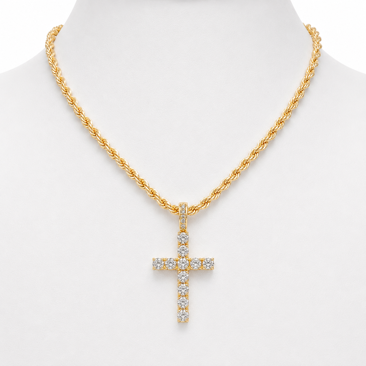 Iced Cross & Ankh Necklace – 4mm Tennis or Rope Chain