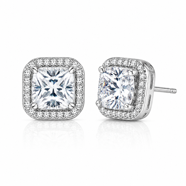 Square Halo Crystal Stud Earrings