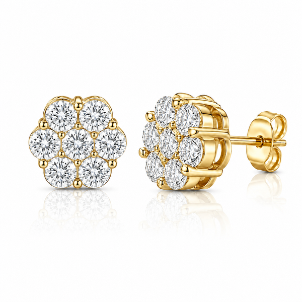 Moissanite Bloemen Oorknopjes – Goud