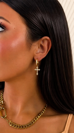 Cross Pendant Hoop Earrings – Gold