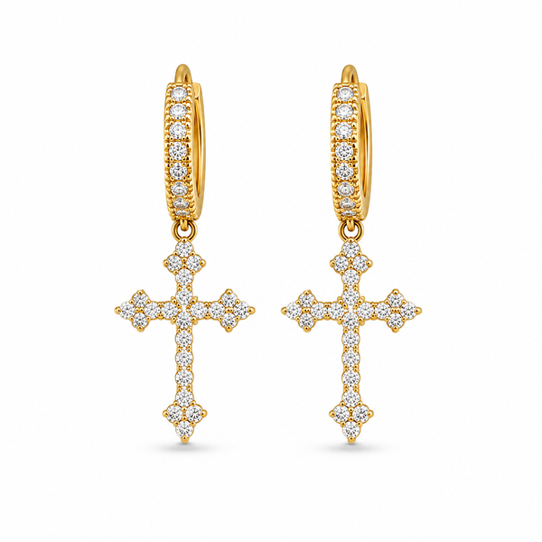 Cross Pendant Hoop Earrings – Gold