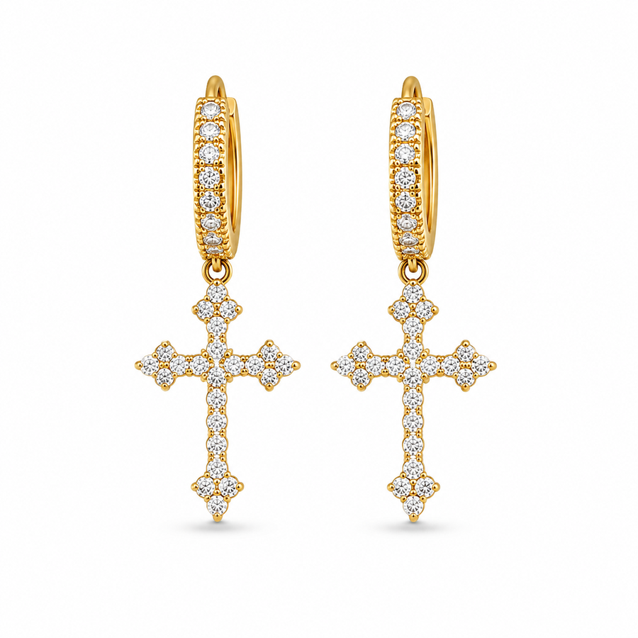 Cross Pendant Hoop Earrings – Gold