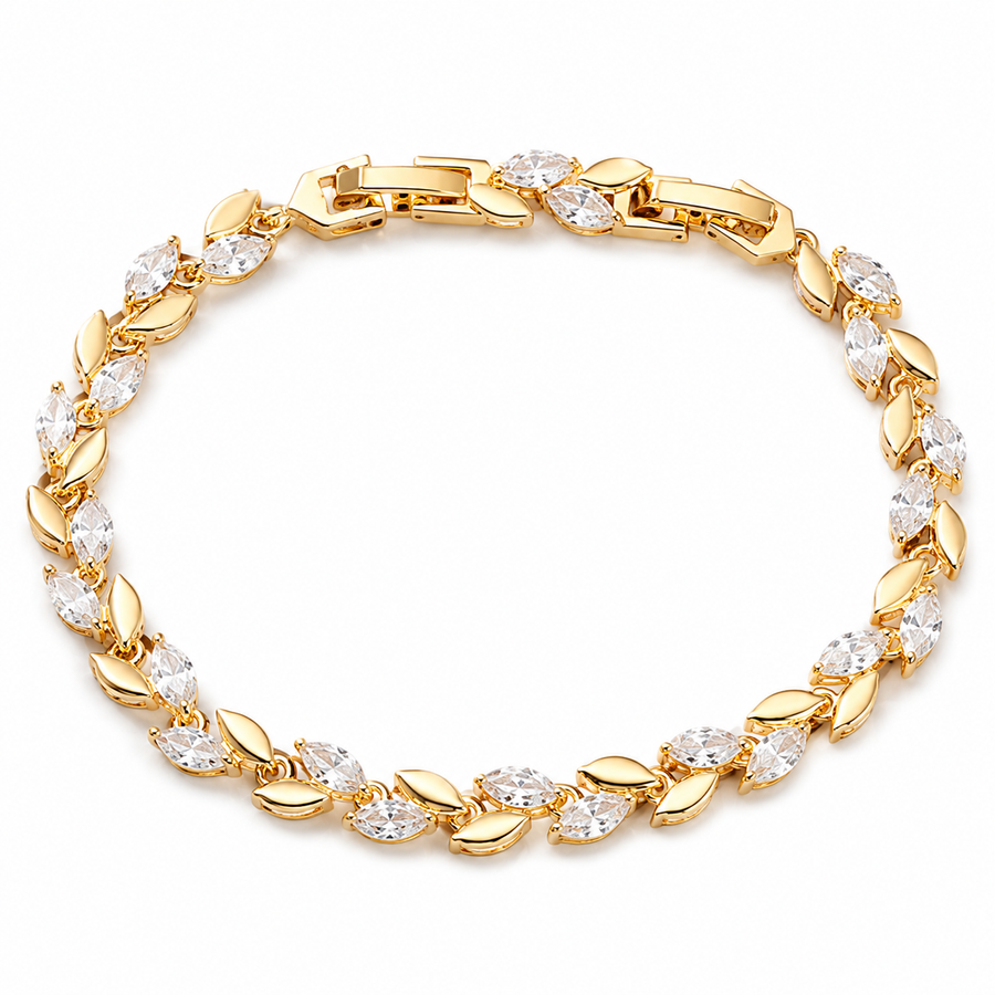 Gouden Armband met Iced Marquise Bladeren