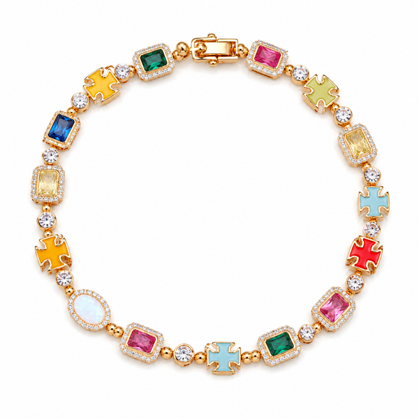 Rainbow Iced Bracelet Full Spectrum - Gold