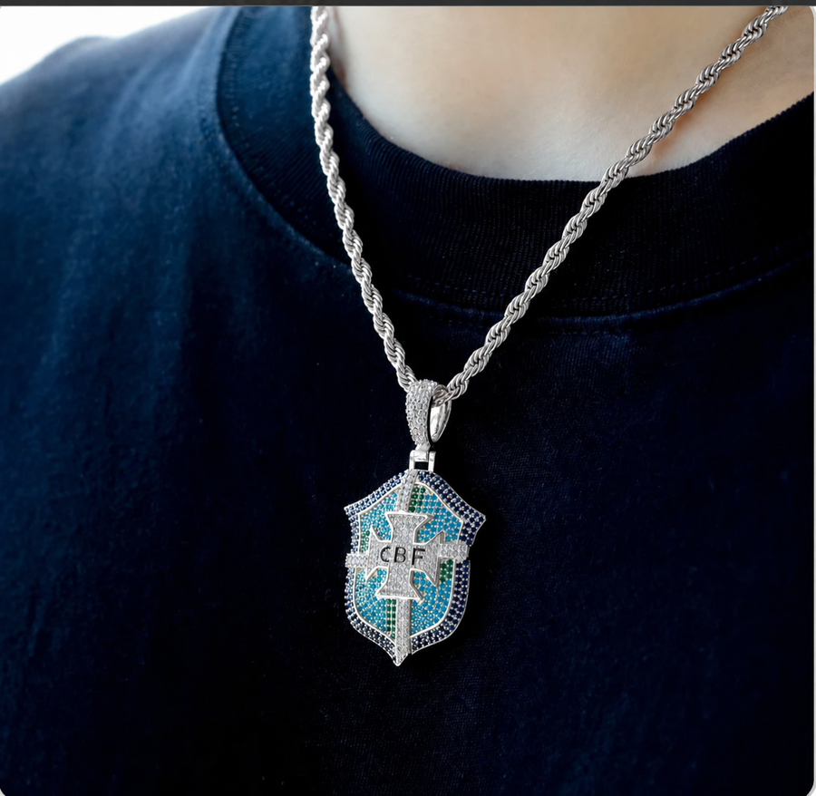 Brazil Legacy Iced Pendant & Chain - Silver