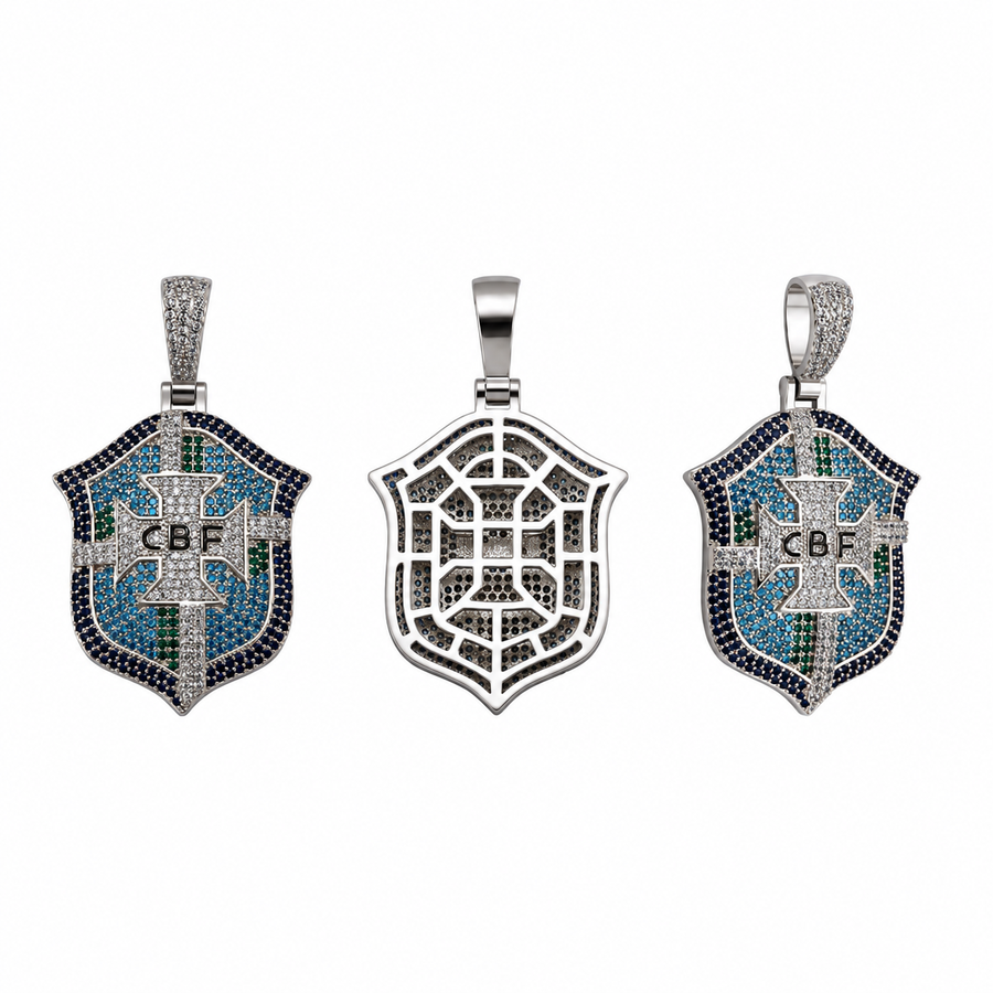 Brazil Legacy Iced Pendant & Chain - Silver
