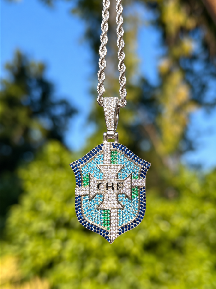 Brazil Legacy Iced Pendant & Chain - Silver
