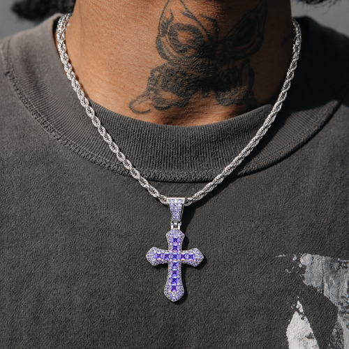 Divine Cross Iced Pendant - Purple