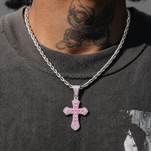 Divine Cross Iced Pendant - Rose