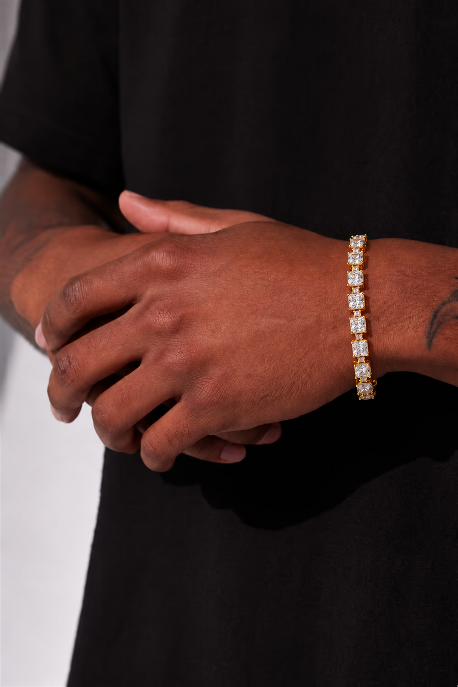 Iced Geometric Tennis Bracelet - Gold