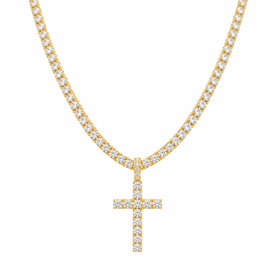 Tennis Cross Necklace - Gold