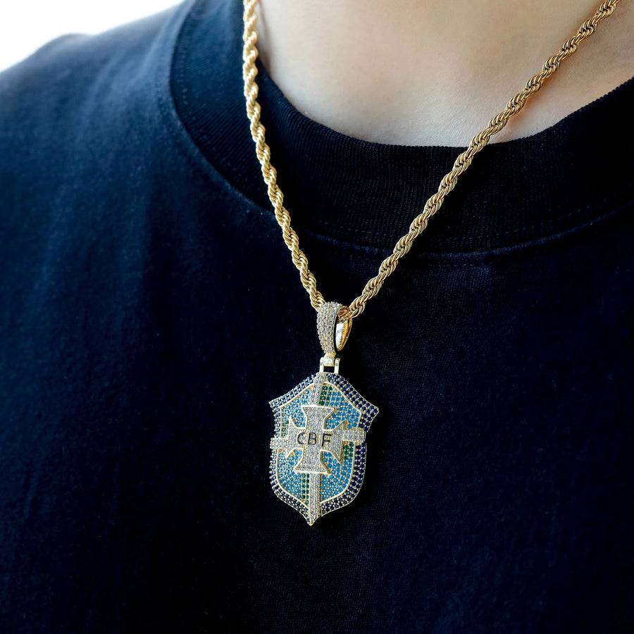 Brazil Legacy Iced Pendant & Chain - Gold