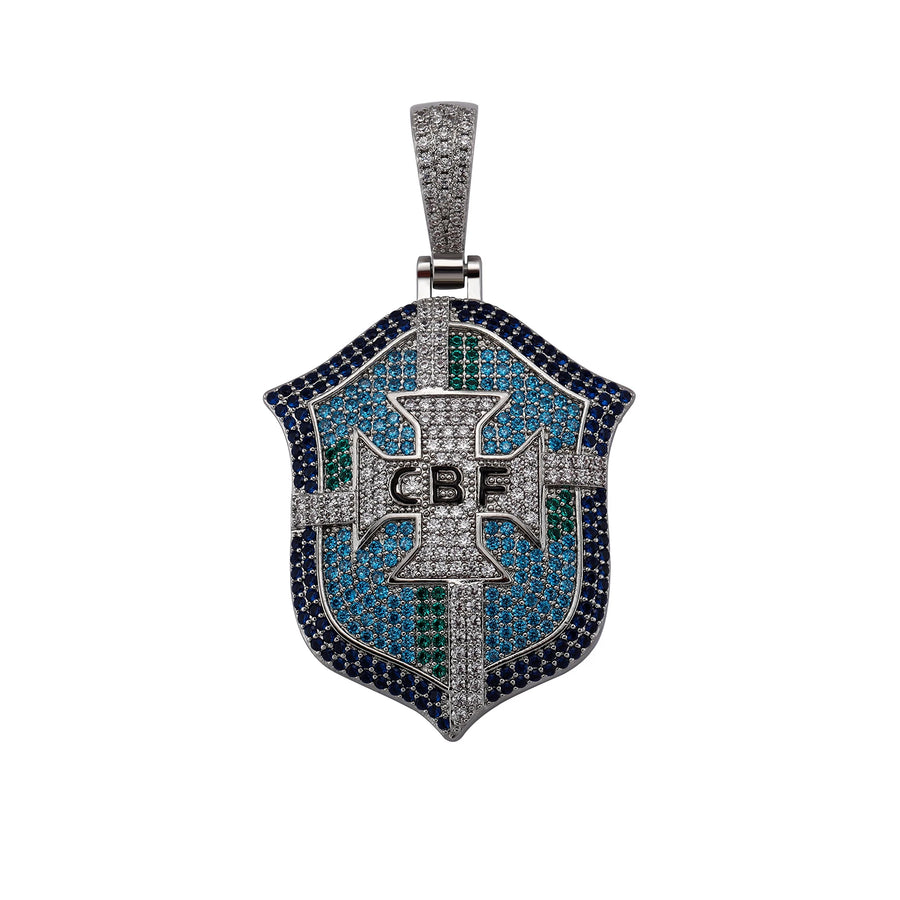Brazil Legacy Iced Pendant & Chain - Silver