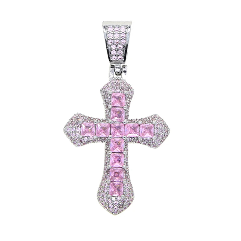 Divine Cross Iced Pendant - Rose