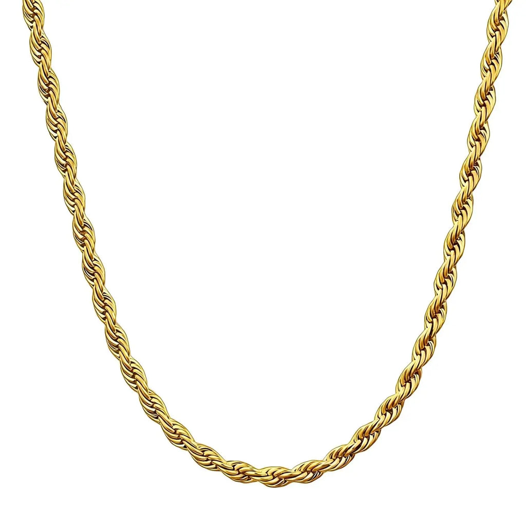 Stainless Steel Rope Chain Necklace For Women Men 14K Gold Plated Waterproof Adjustable Length 3Mm 4Mm Twisted Chain Jewelry