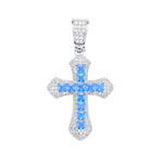 Divine Cross Iced Pendant - Blue