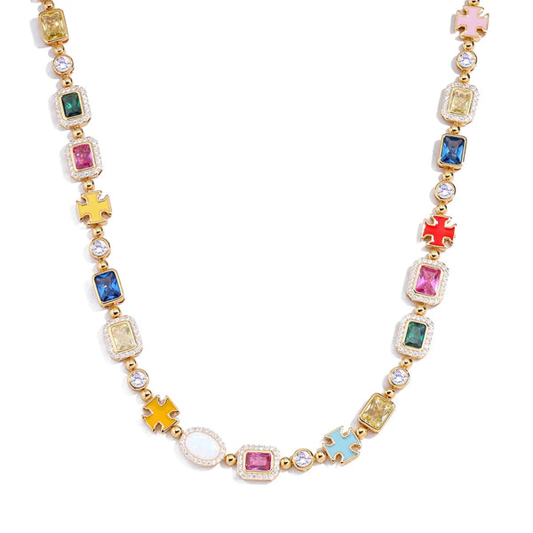 Rainbow Iced Necklace Full Spectrum - Gold