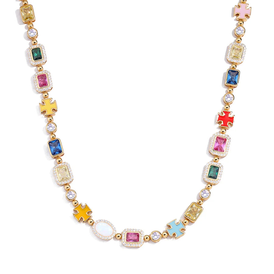 Rainbow Iced Necklace Full Spectrum - Gold