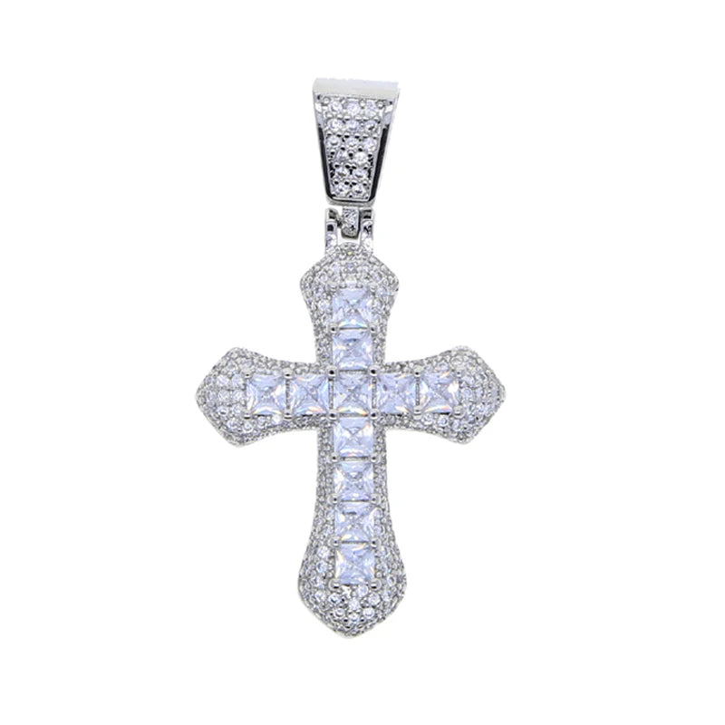 Divine Cross Iced Pendant - Silver