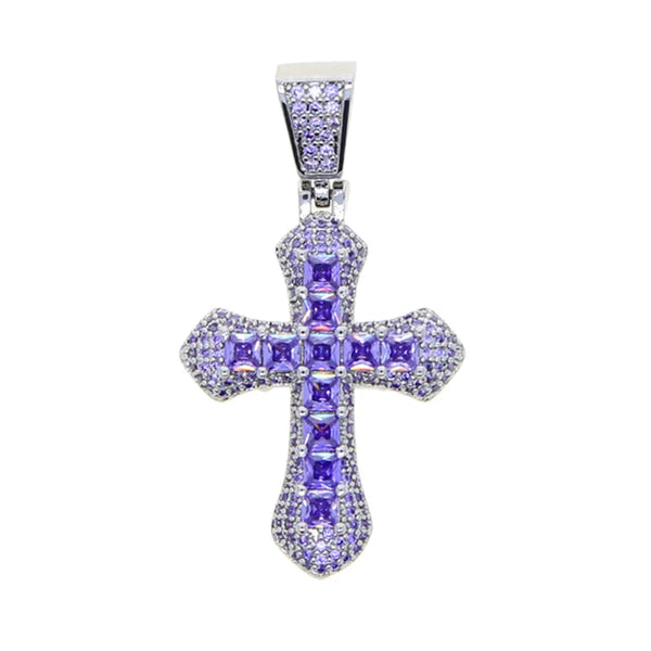 Divine Cross Iced Pendant - Purple