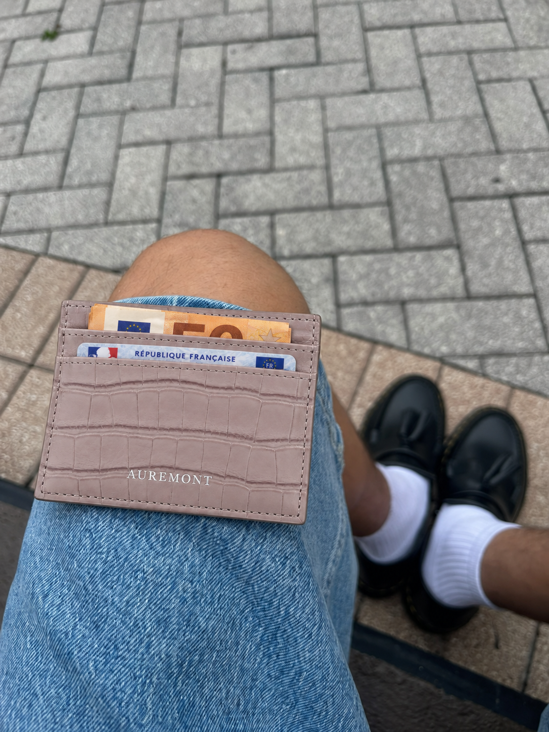 Croco Card Holder - Nude