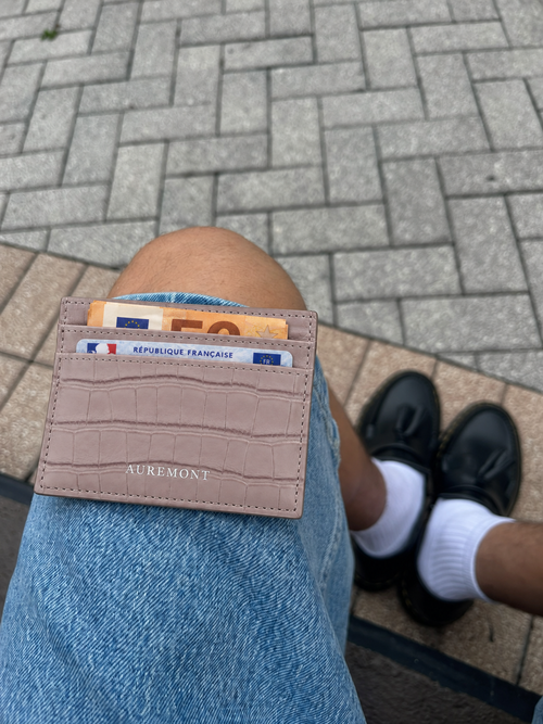 Croco Card Holder - Nude