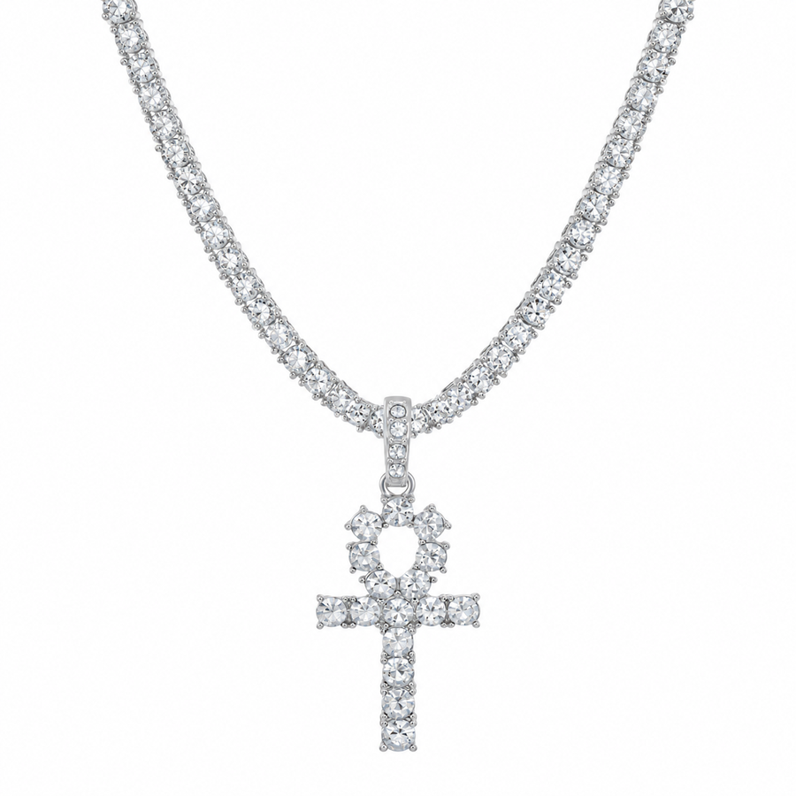 Iced Kruis & Ankh Ketting