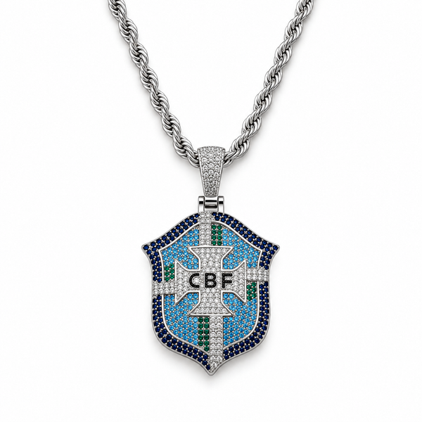 Brazil Legacy Iced Pendant & Chain - Silver