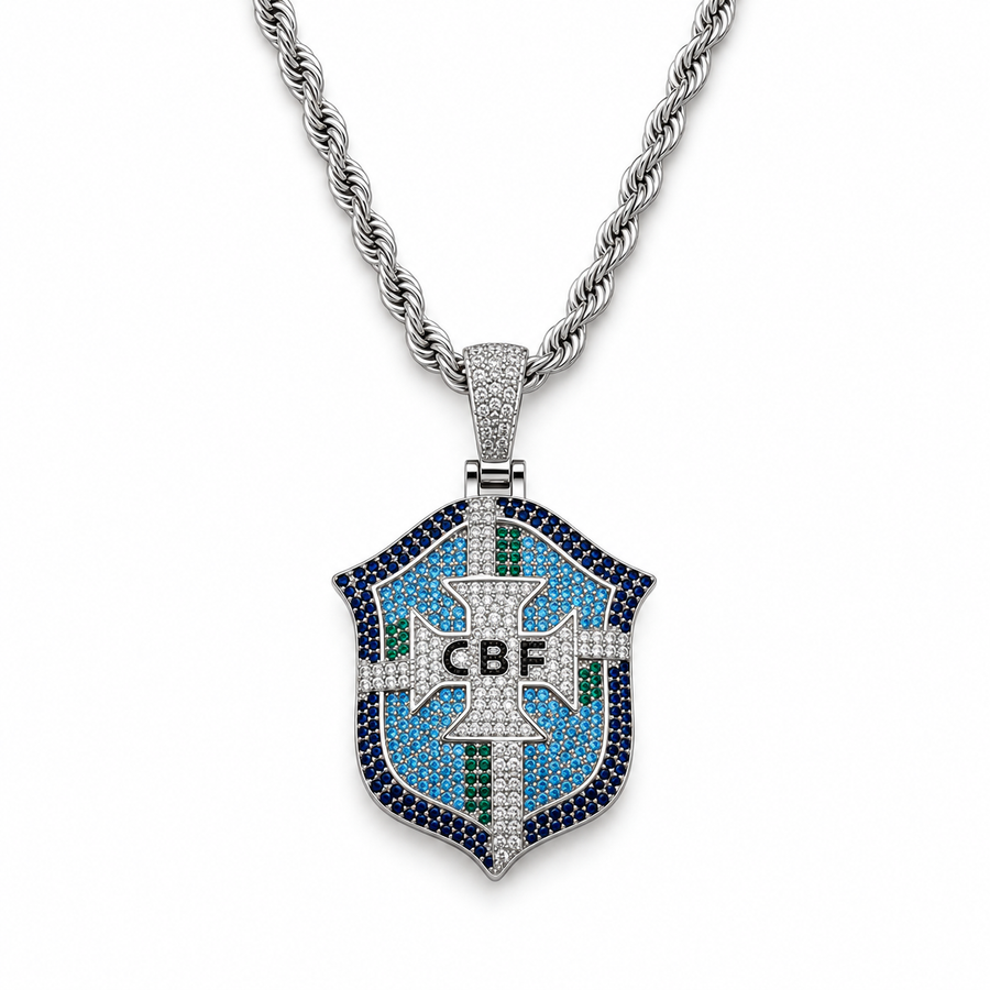 Brazil Legacy Iced Pendant & Chain - Silver