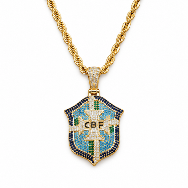 Brazil Legacy Iced Pendant & Chain - Gold